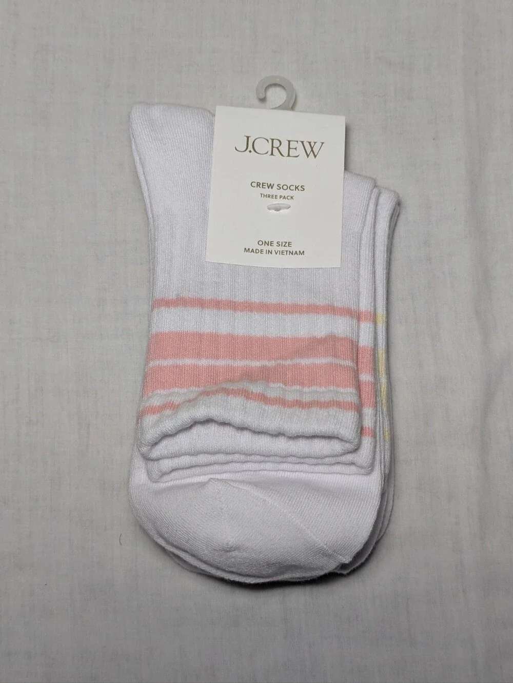 NWT J. Crew Women's 3 Pack Striped Crew Socks Pink Yellow Blue One Size